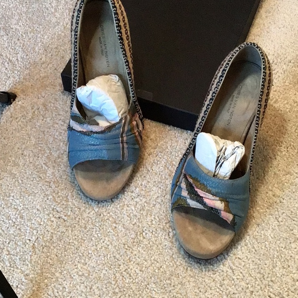 Vintage never worn Dries Van Noten multi texture open toe heels w/box